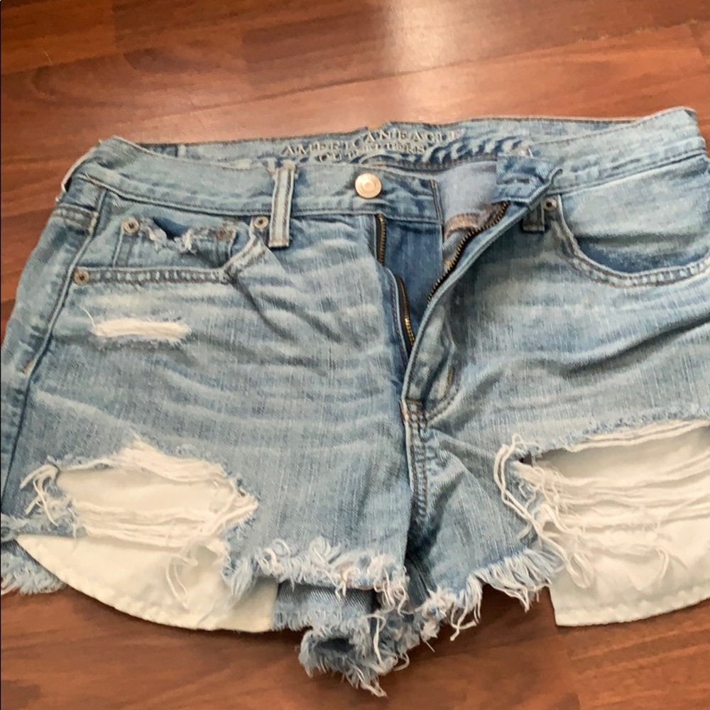 Distressed jean shorts
